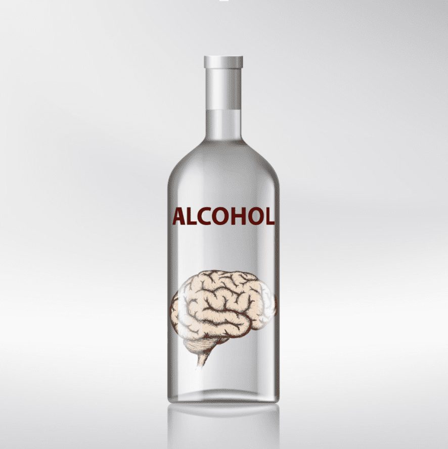 Picture of alcohol with a brain in it