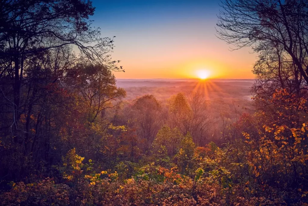 Picture of a sunset over brown county state park