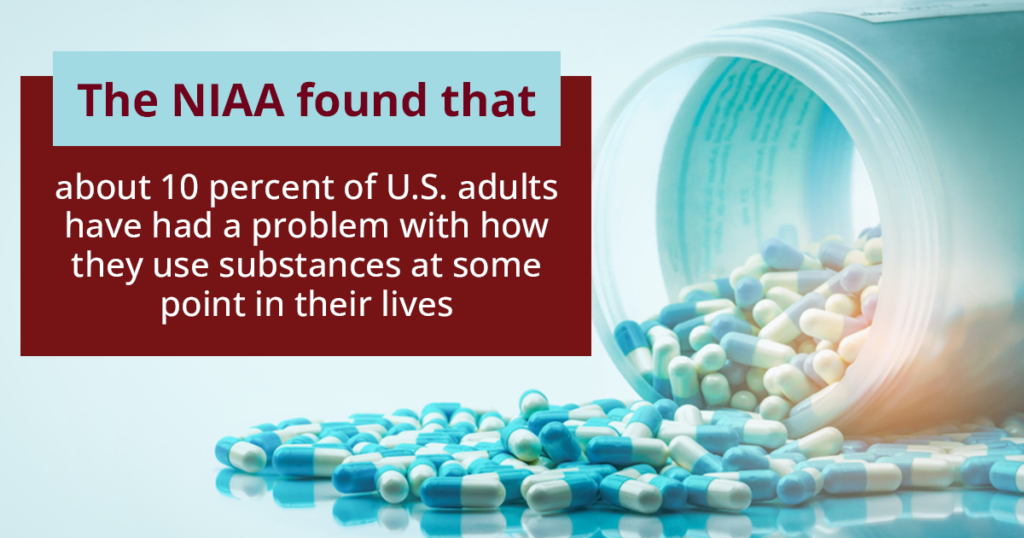 NIAA) found that about 10 percent of U.S. adults have had a problem with how they use substances at some point in their lives
