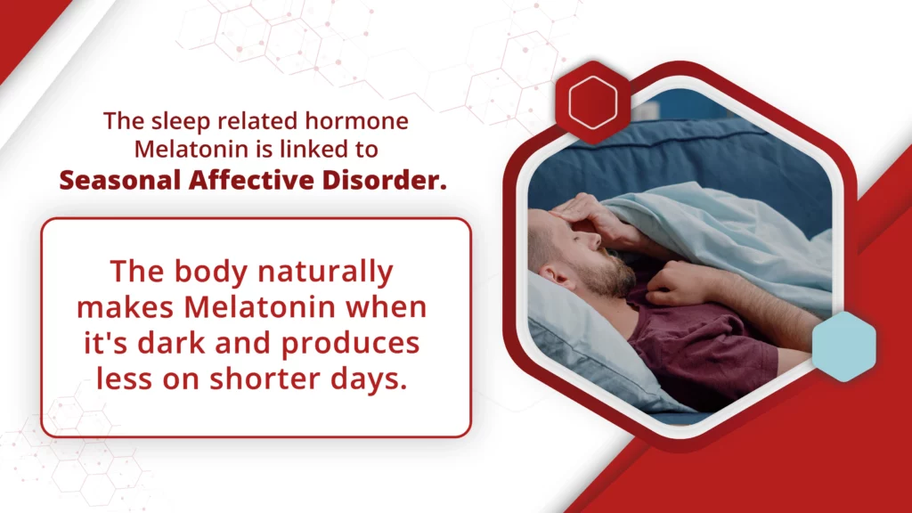 Melatonin's sleep-related hormone links to seasonal-affected disorder (SAD).