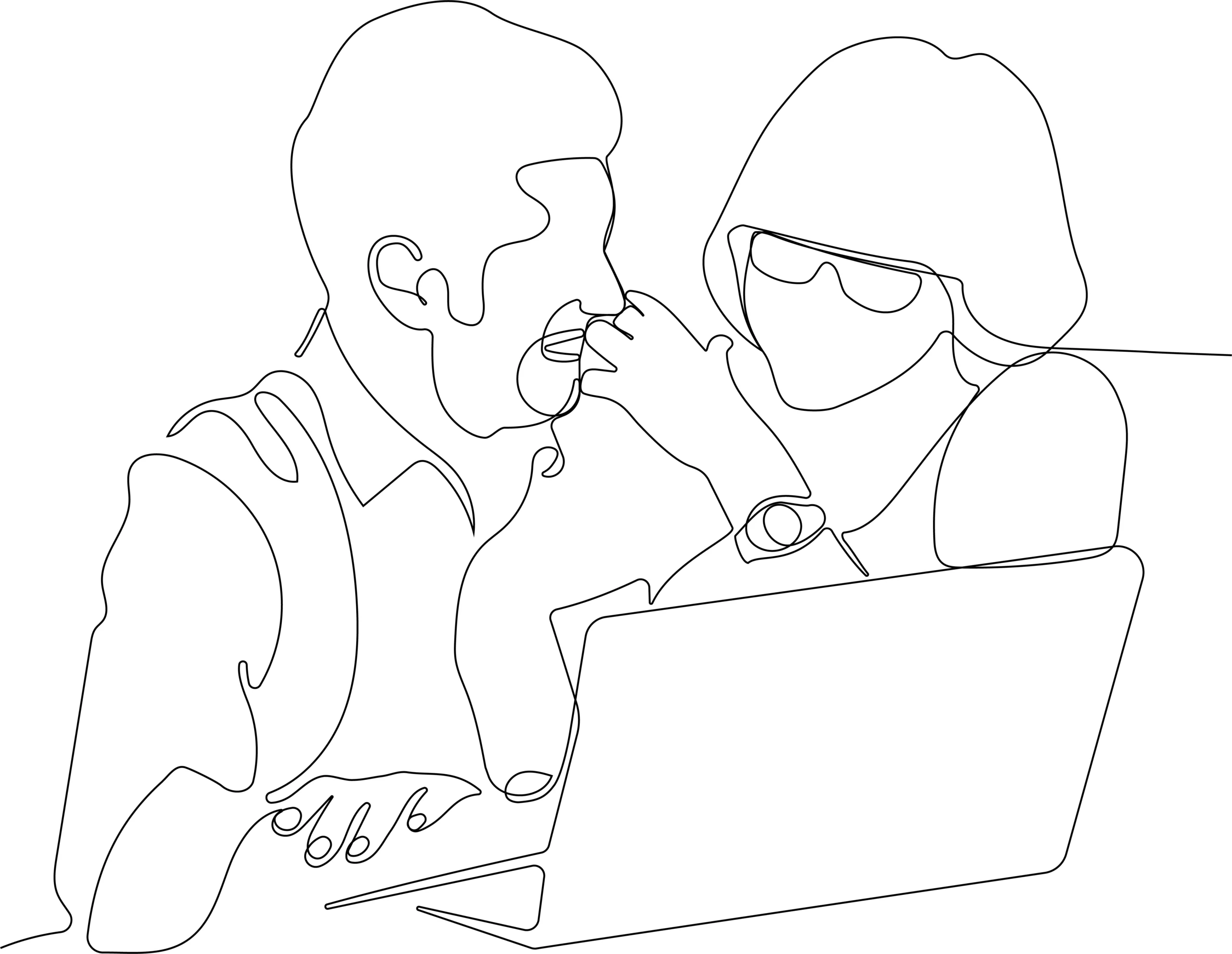two-people-on-computer-line-drawing