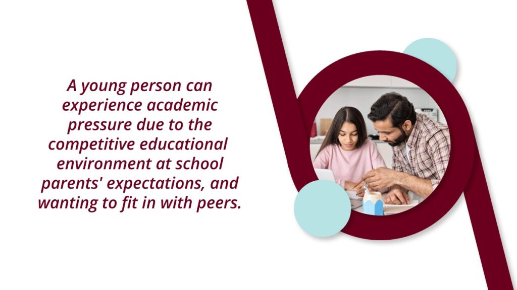 Kids can experience academic pressure due to the competitive environment at school, parents' expectations, and wanting to fit in with peers.
