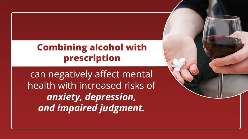 Person holding wine in one hand and pills in the other. Combining alcohol with your prescription can negatively affect mental health.