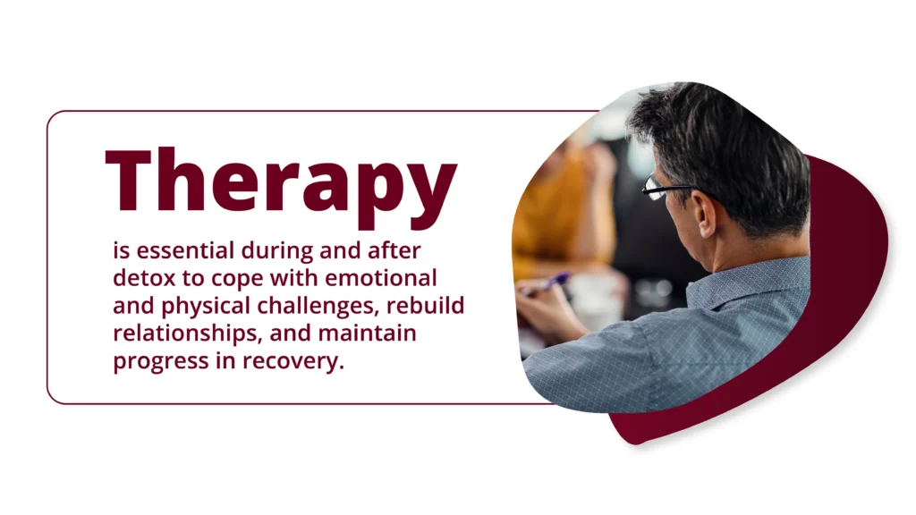 Graphic explains the importance of therapy during and after drug detox.