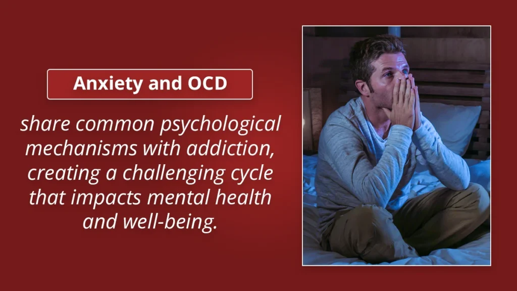 Man sitting on bed, distressed. Text explains the similarities between OCD and anxiety.