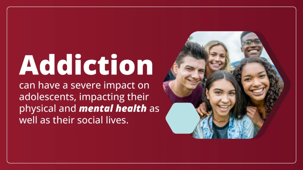 Group of teens smiling. Addiction can have a severe impact on adolescents, impacting their physical and mental health.